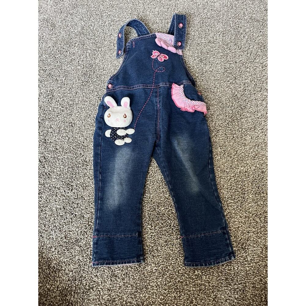 Kidscool Space Bunny Blue Denim Adjustable Overalls Baby Girl Size 12-18 Month N